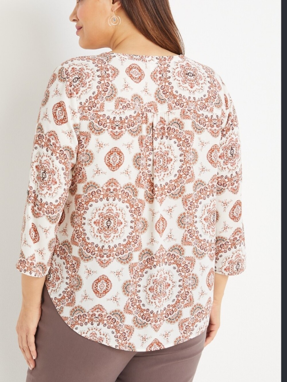 Maurices Relaxed White Tunic with Brown Medallion Print